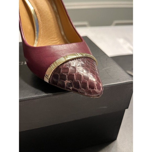 Coach Nacie Snakeskin Toecap Gold Logo Across Foot Top 4” Heel Shoes Sz 5B -IOB - Picture 6 of 16